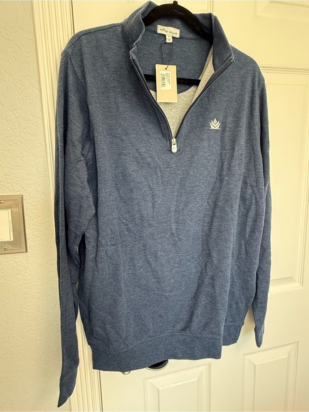 New w/tag, Peter Millar Heathered Blue Quarter-Zip Sweater